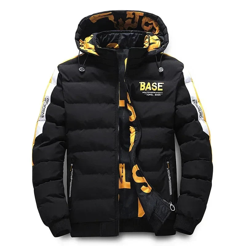 Men Autumn Winter Hooded Jacket Warm Comfortable Padded