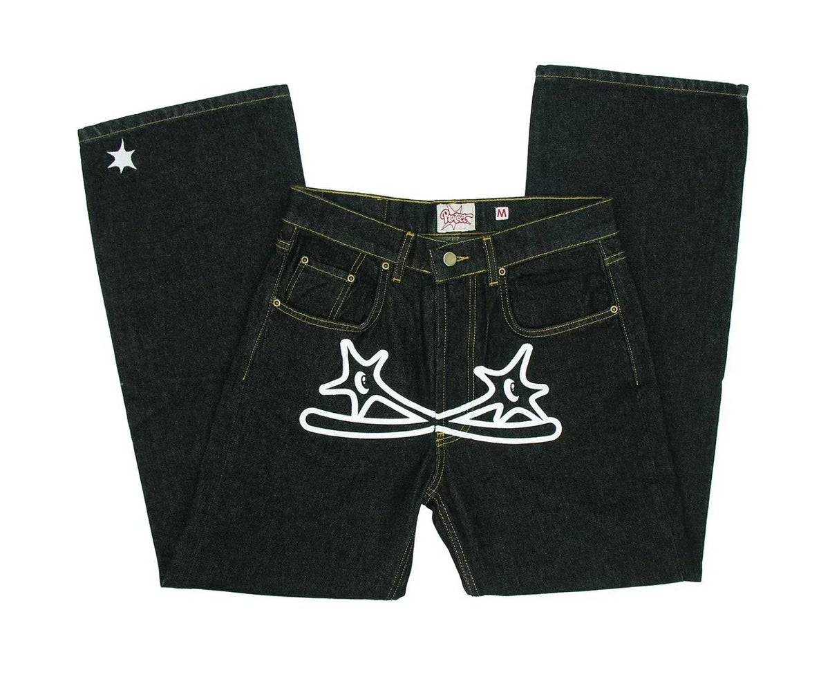 Vintage Gear Patch Punk Jeans High Street Spiderweb