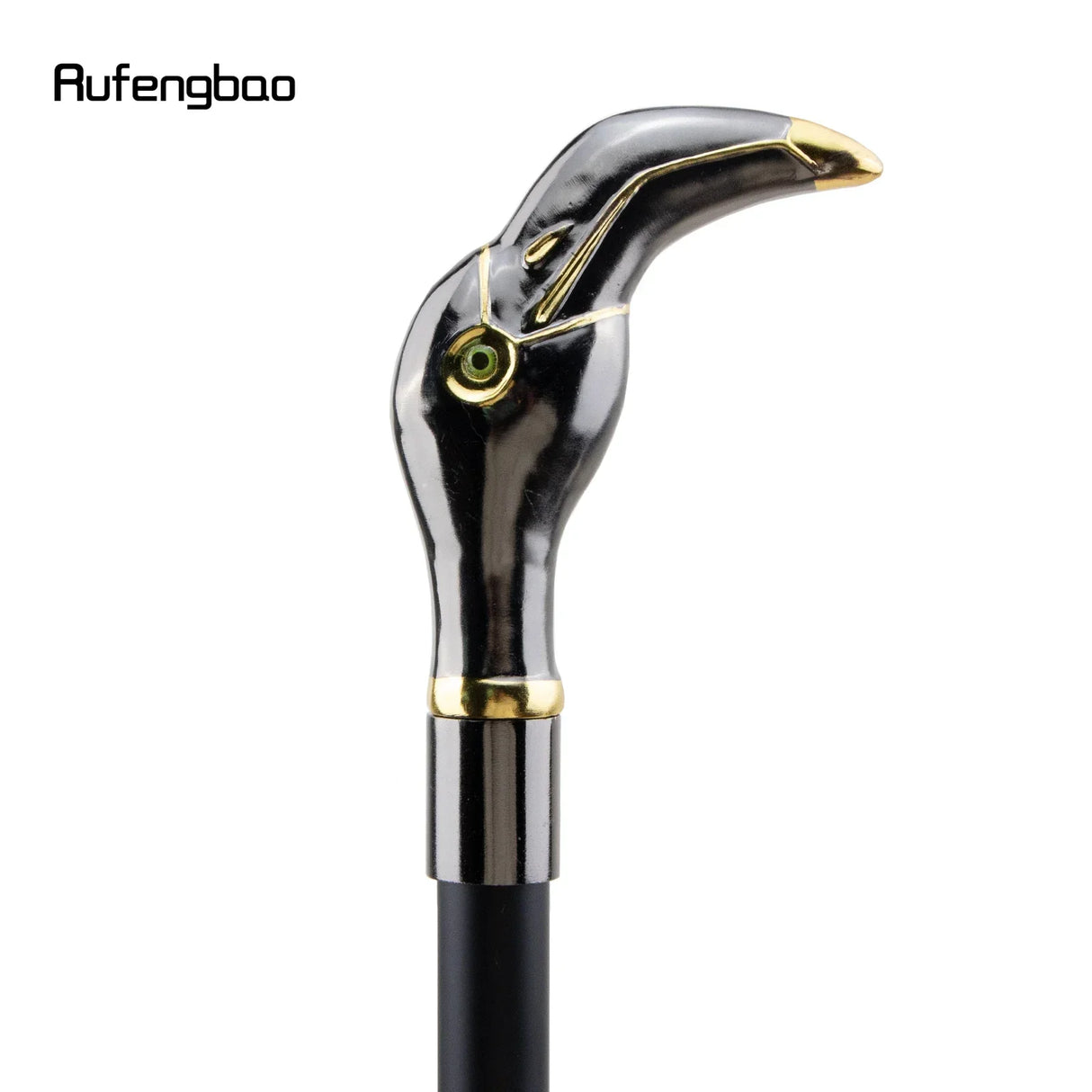 Golden Black Luxury Woodpecker Handle Walking Stick with