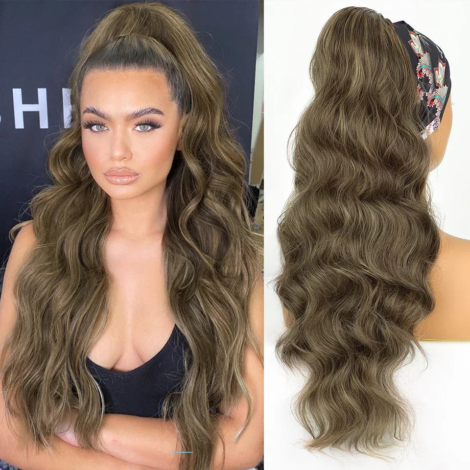 Vigorous Synthetic Long Body Wavy Drawstring Ponytail for