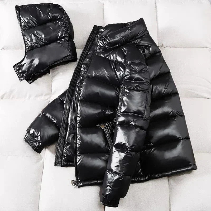 Men Shiny Duck Down Coats Winter Hooded Casual