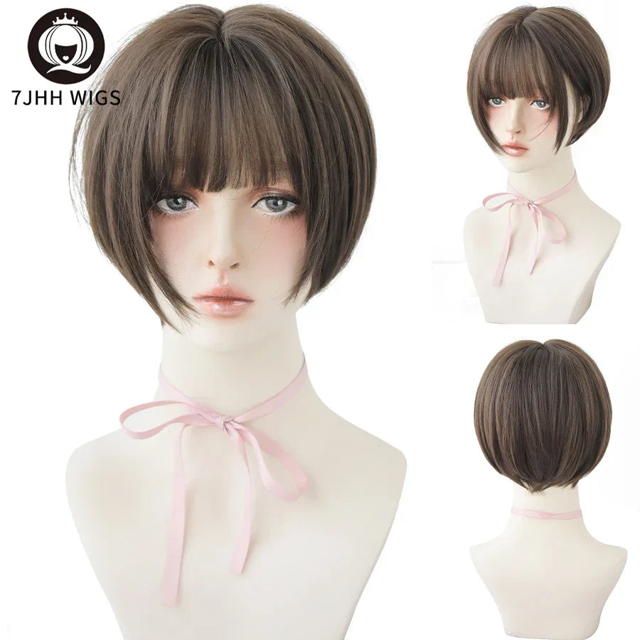 7JHH WIGS Black Short Bob Wig for Girl