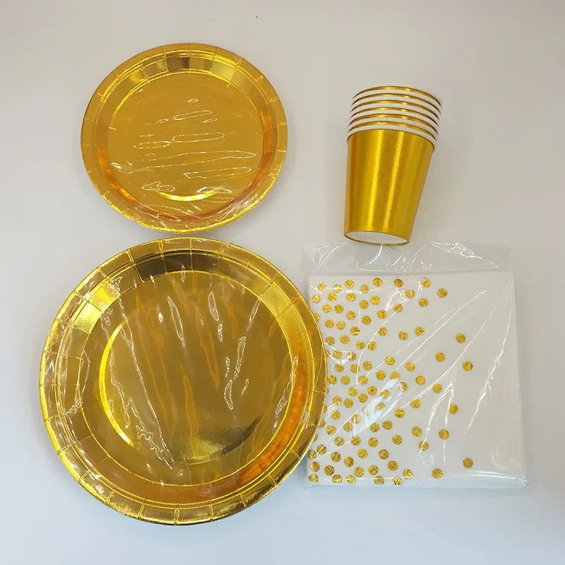 Disposable Cutlery Kraft Paper Plates Golden Cup Tableware