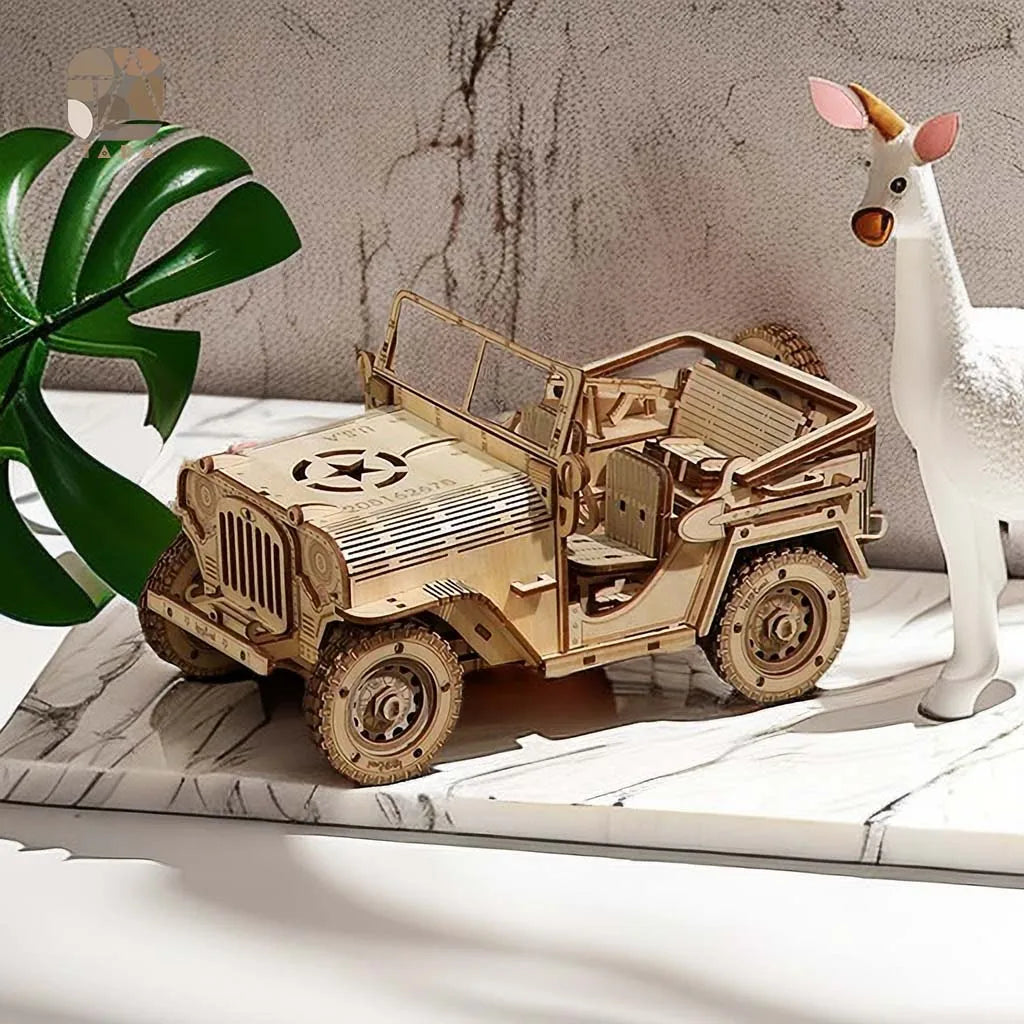 Tada 3D Wooden Puzzle Toys Movable Jeep Assembly