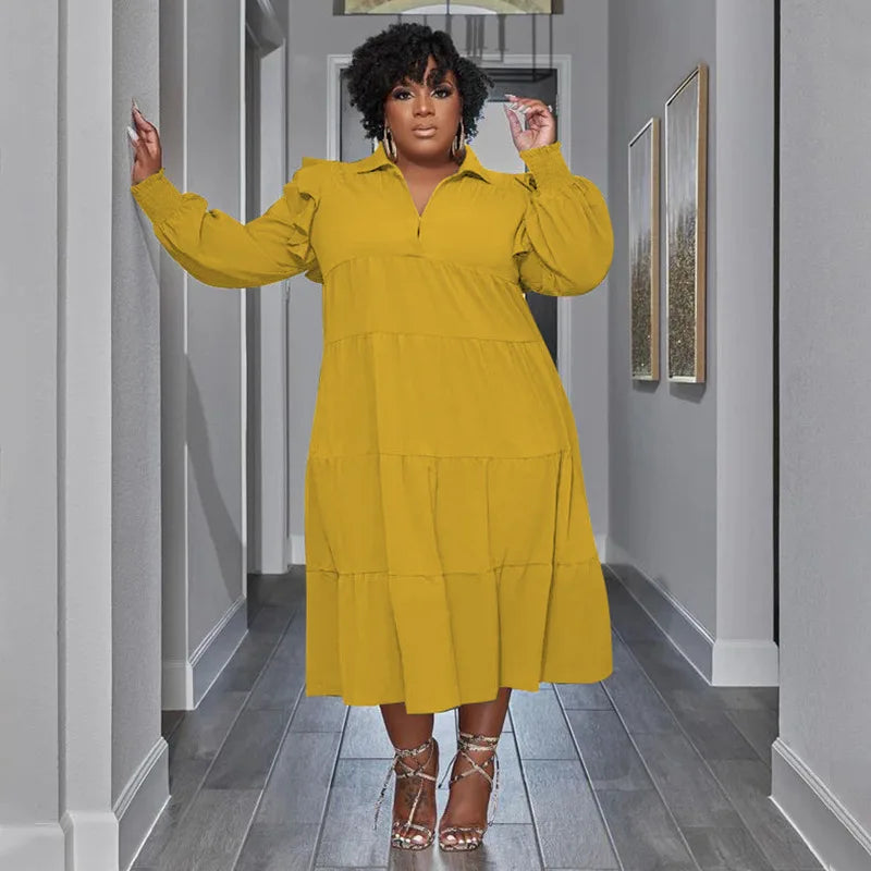 CM.YAYA Plus Size Vintage Women Long Sleeve Turn-down