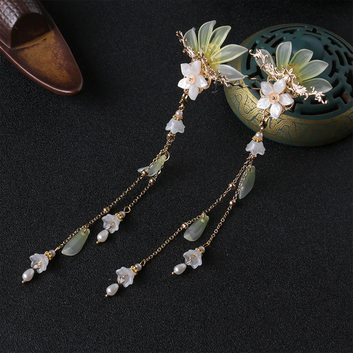 Chinese Hair Clips Girls Hanfu Hair Accessories Green