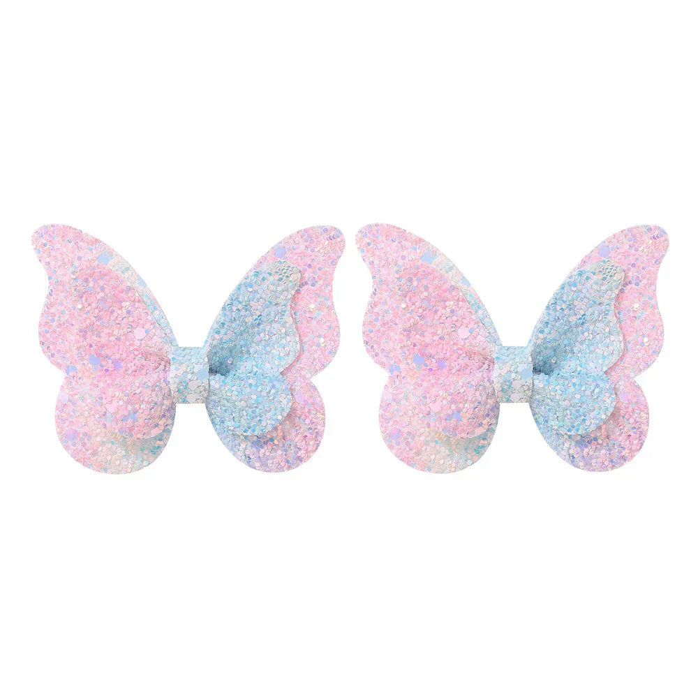 2/4/5Pcs Girls Cute Sequins Double Butterfly Hair Clip