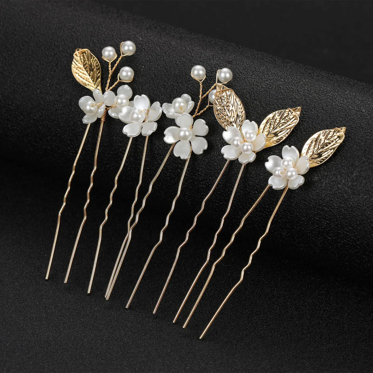 5pcs U-shape Hairpin Set For Women Pearl Floral