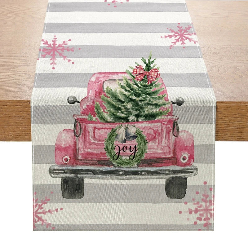 Linen Christmas Table Runner Snowman Xmas Tree Home