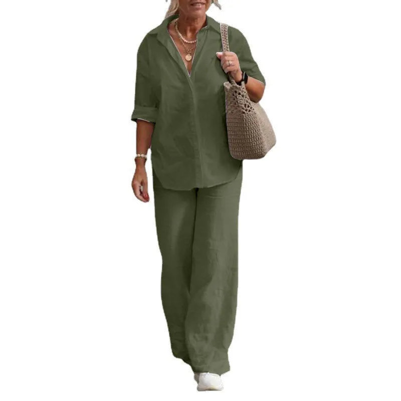 2023 Long-sleeved Shirt Casual Wide-leg Pants Suit 2