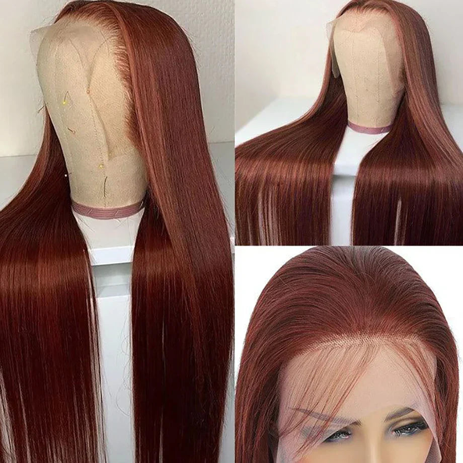 Reddish Brown Straight Lace Front Wigs Human Hair