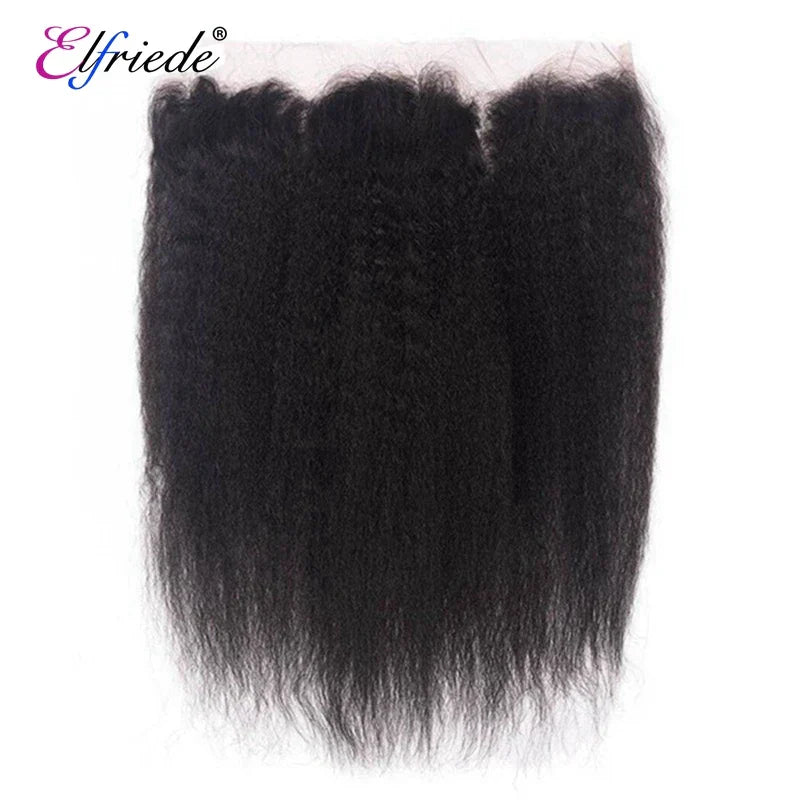 Elfriede Natural Black Kinky Straight Bundles with Frontal
