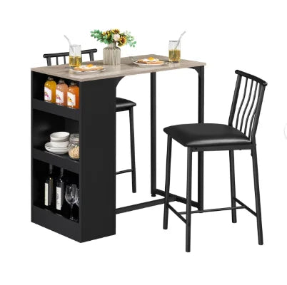 Kitchen Table with 2 Benches for 4-6,Wood Dining