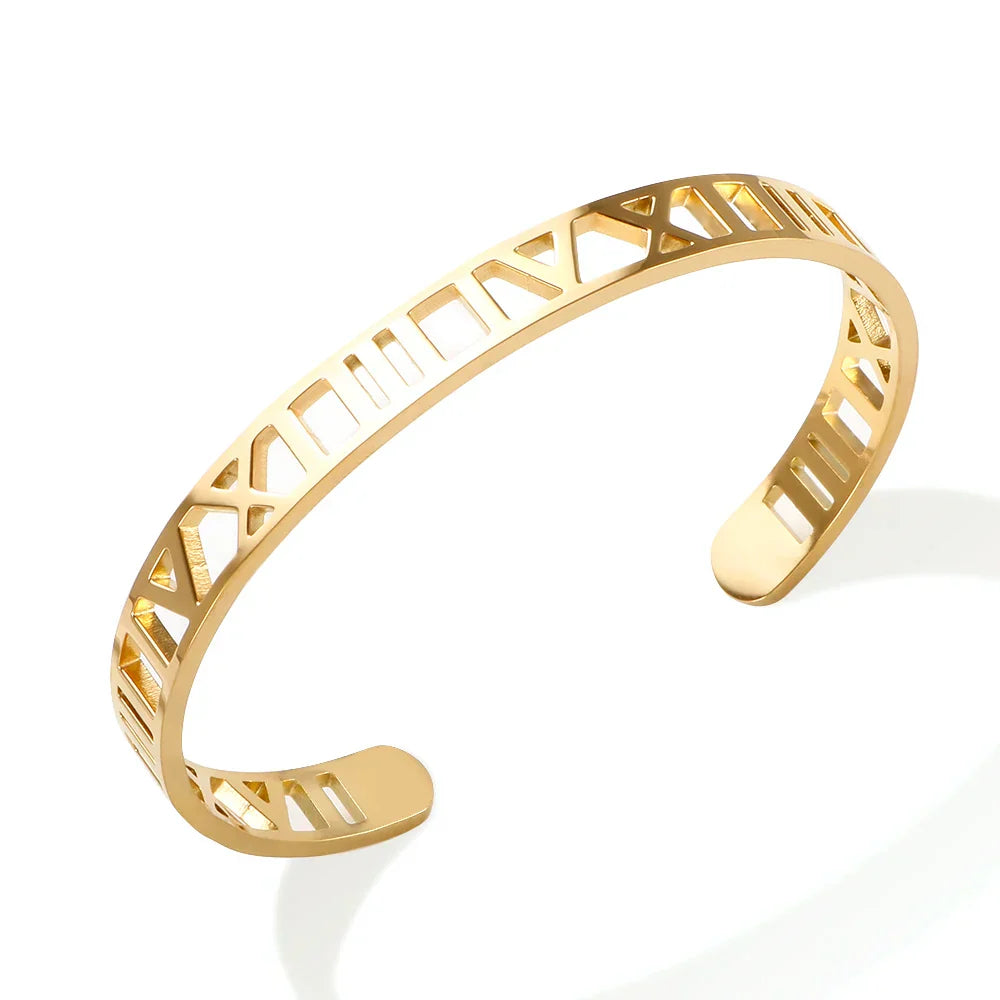 Hollow Roman Numeral Bracelets & Bangles 316L Stainless