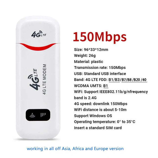 EATPOW 4G LTE Wireless Router USB Dongle 150Mbps