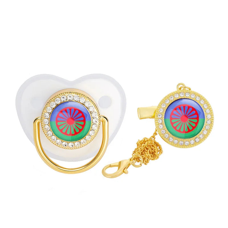 Personalized Flag Baby Luxury Pacifier with Chain Clips