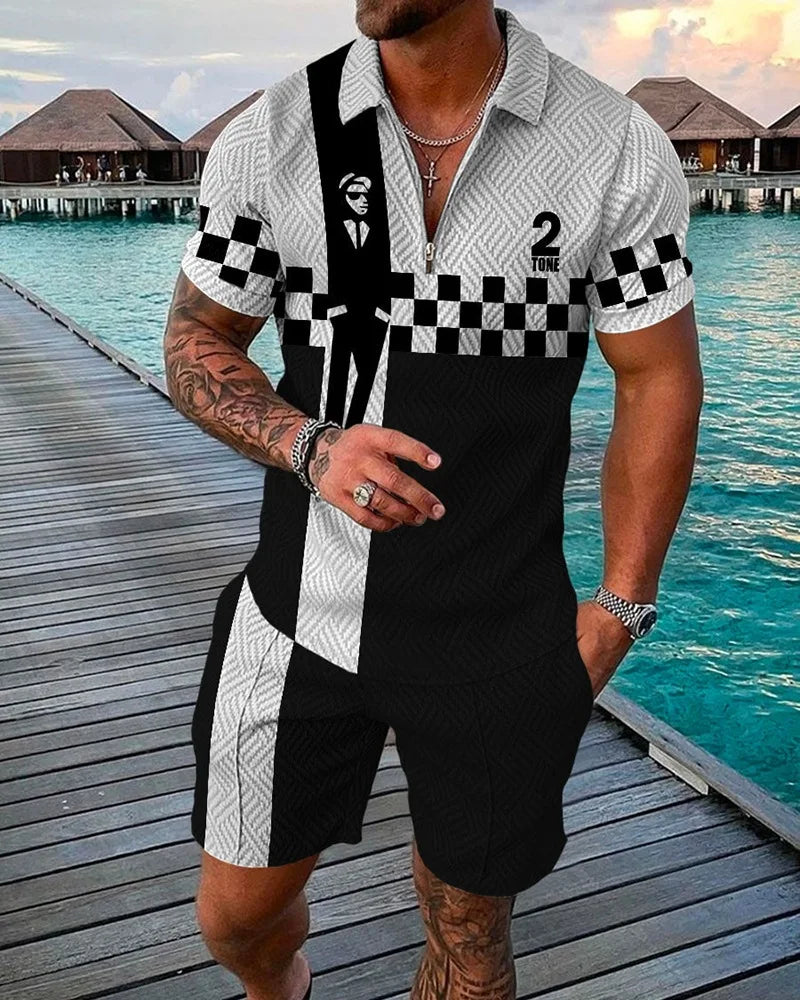 Summer Brand Tracksuit Solid Color Male Shorts Suit