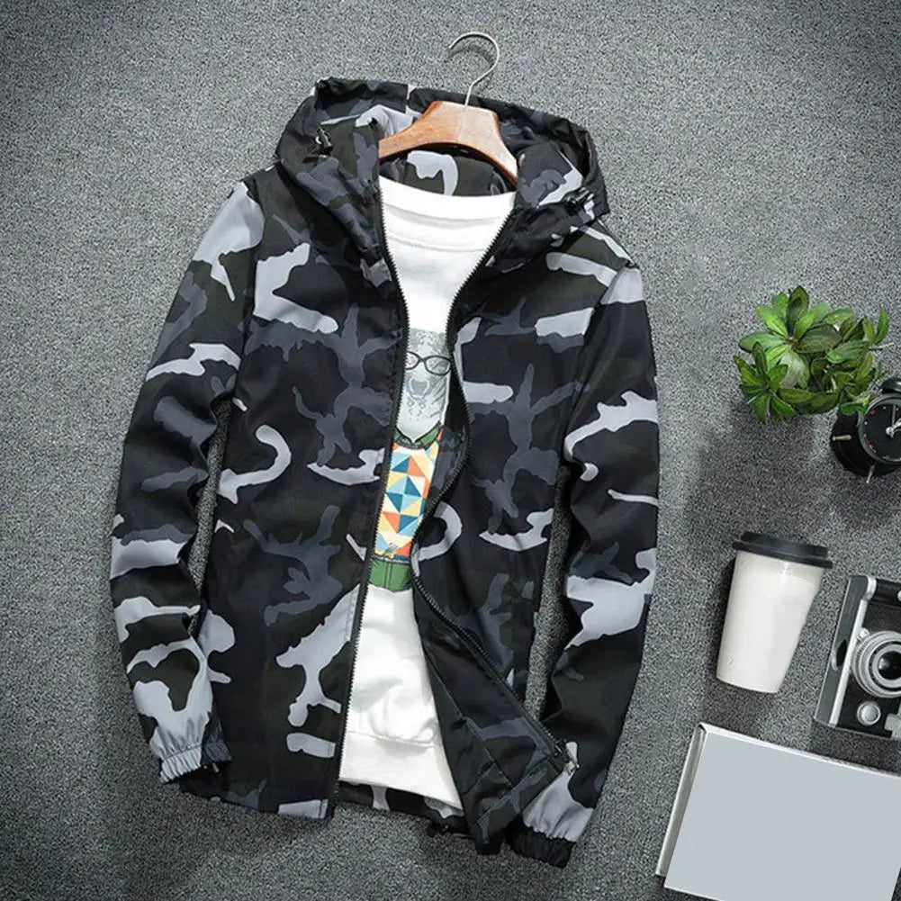 Winter Men Coat Camouflage Zipper Long Sleeves Jackets