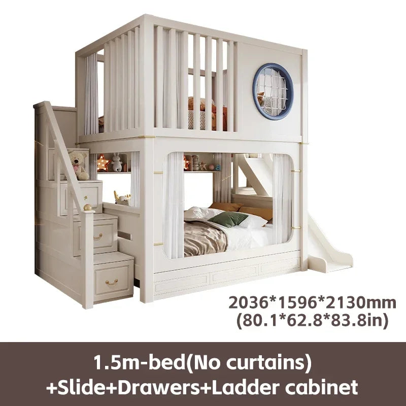 Modern High And Low Kids Bed With Ladder