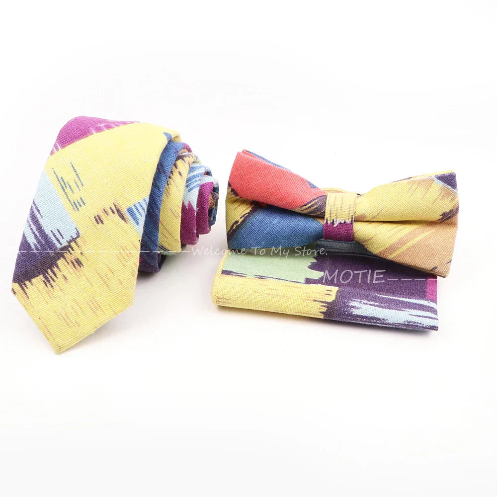 Men Linen Plant Ainmal Ties Set Pocket Handkerchief