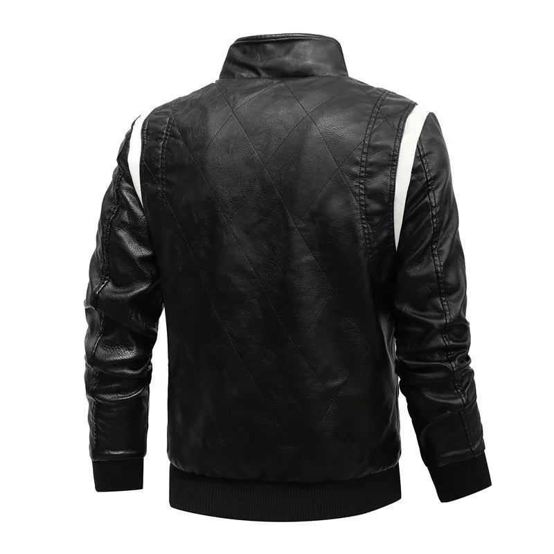 Leather Jacket Men Fashion Stand Collar Windbreaker Motorcycle