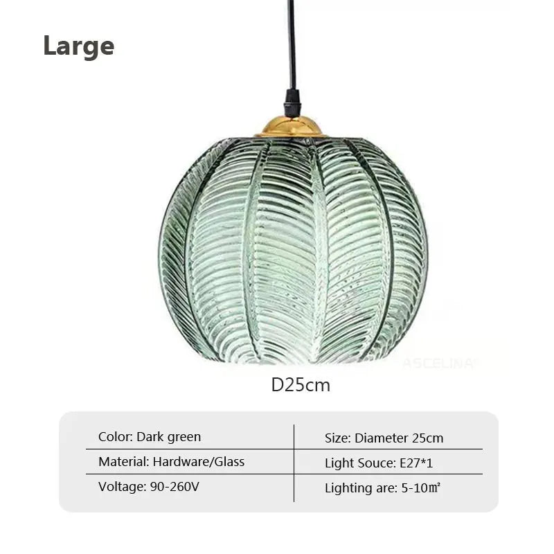 Nordic Glass Pendant Light Green Leaf Pattern Lighting