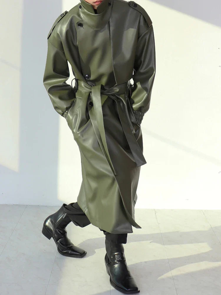 Mauroicardi Spring Autumn Long Oversized ArmyGreen Black Faux