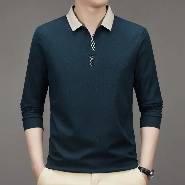 Men's Long Sleeve Turn-down Collar Waffle T-shirt Business