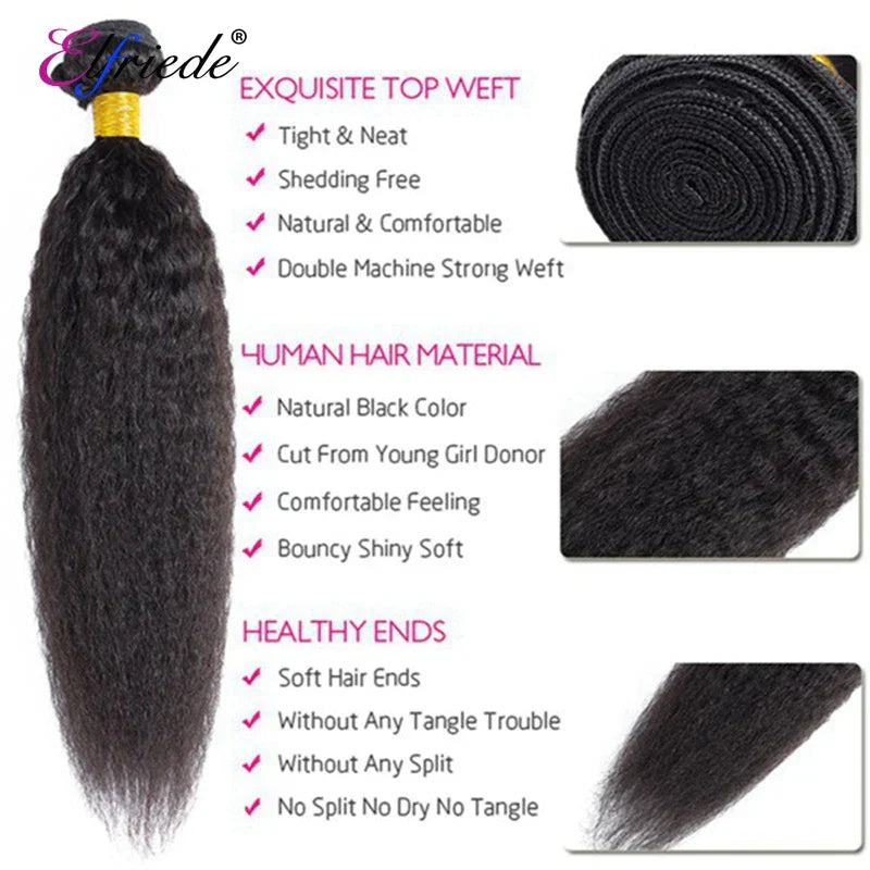 Elfriede Natural Black Kinky Straight Bundles with Frontal