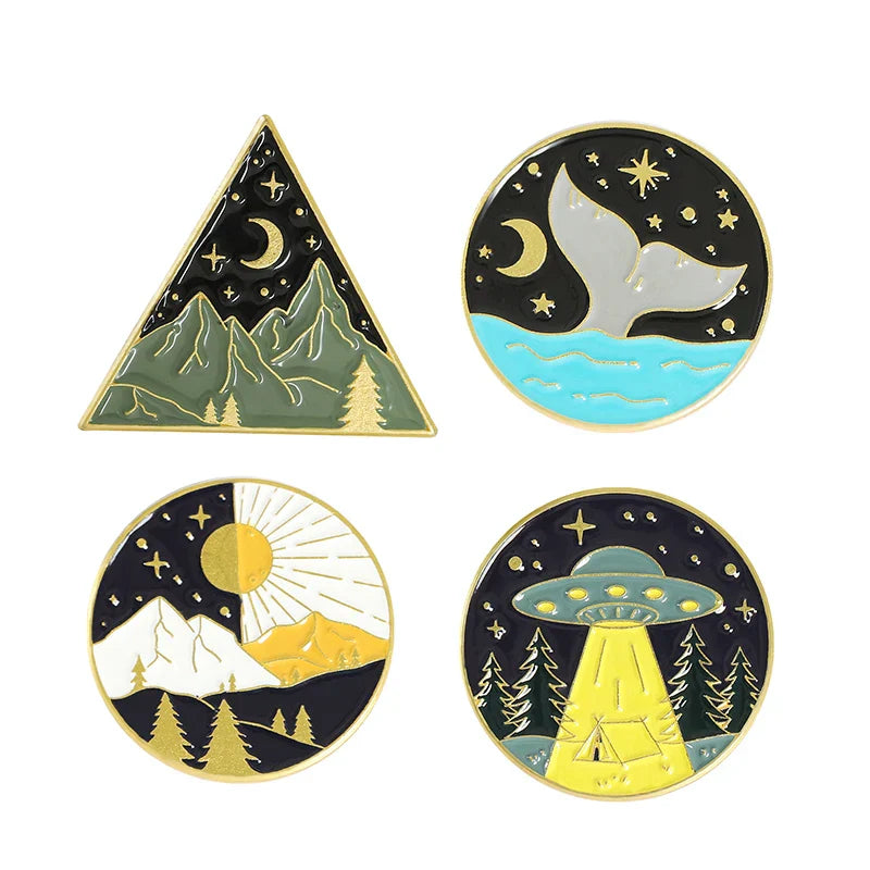 Outdoor Natural Scenery 3-6pcs/set Enamel Pins Custom Cosmic Mountains Travel Brooches Lapel Badges Jewelry Gift for Friends