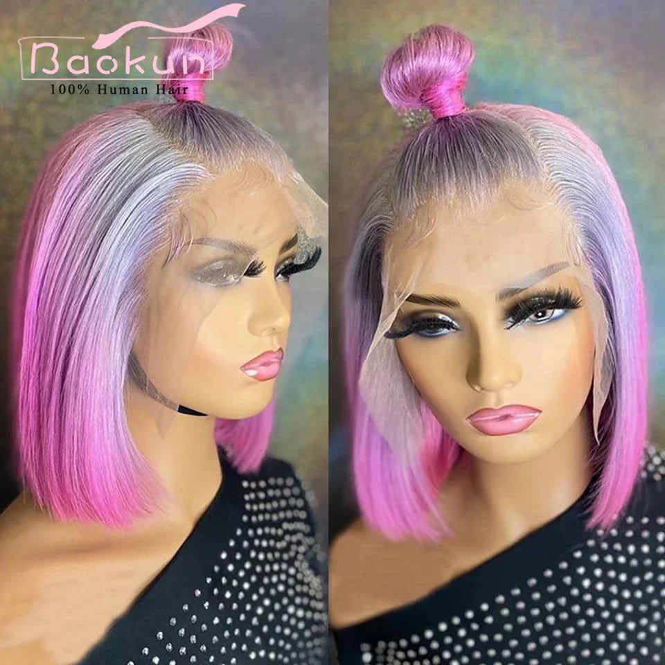 13x4 Colored Short Bob Wig Lace Front Human