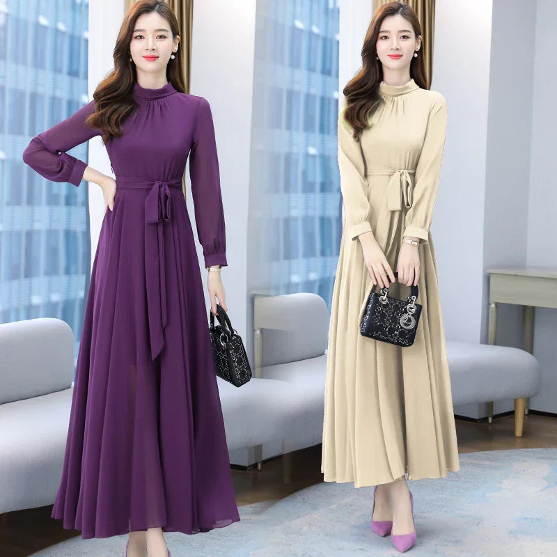Plus Size Spring Autumn Women Maxi Dresses Female