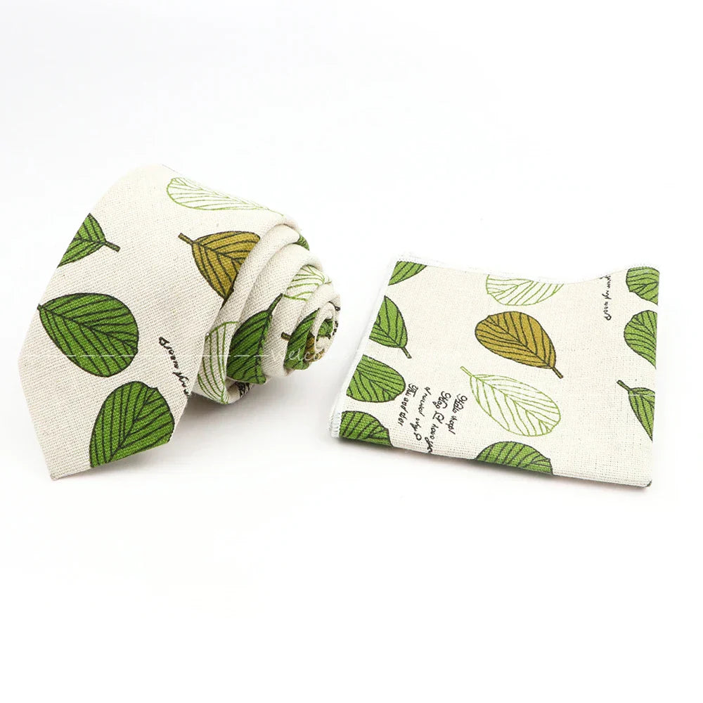Men Linen Plant Ainmal Ties Set Pocket Handkerchief