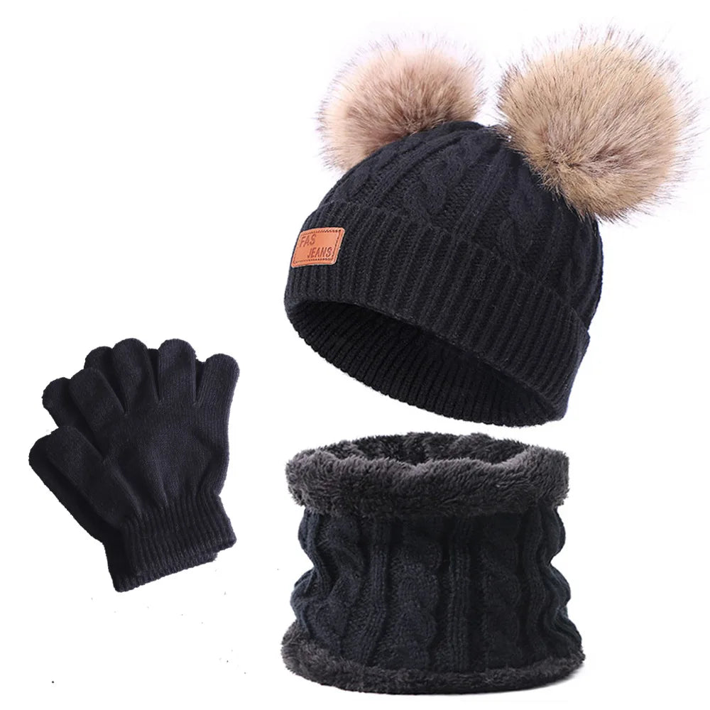 Baby Warm Winter Hats Scarf Gloves 3pcs Set