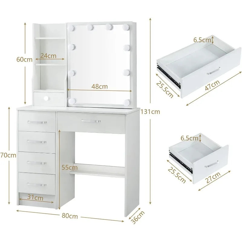 Logimiz Modern Vanity Desk with Mirror and Lights,
