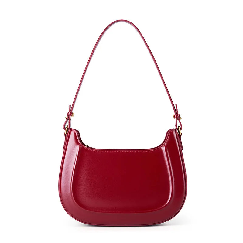 Genuine leather red shoulder bag woman minimalist crossbody