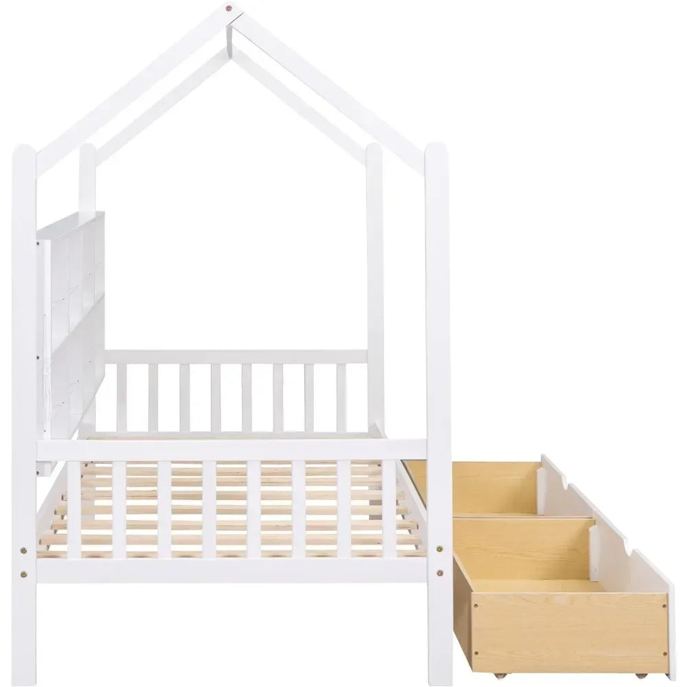 Twin Room Bed with Drawers for Children, Wooden