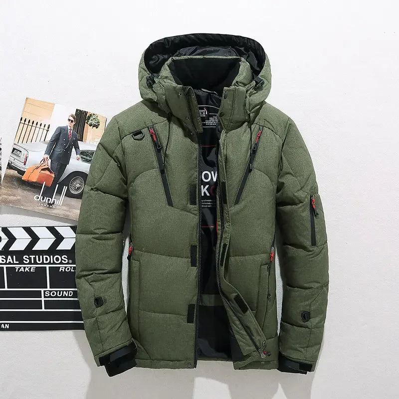 Men's White Duck Down Jacket Warm Hooded Thick