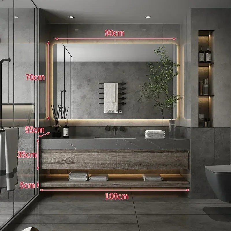 Minimalist Bathroom Cabinet Integrated Rock Plate Ceramic Washbasin