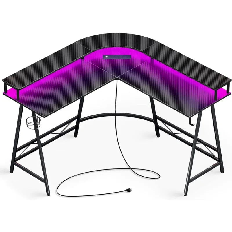 L Shaped Desk Gaming Desk with LED Lights