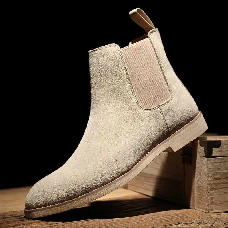 Men's Retro Suede Genuine Leather Chelsea Boots Men