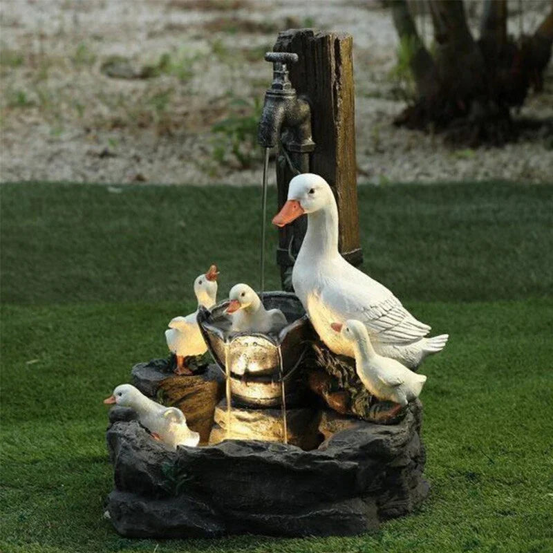 Duck Squirrel Solar Power Resin Patio Fountain Garden