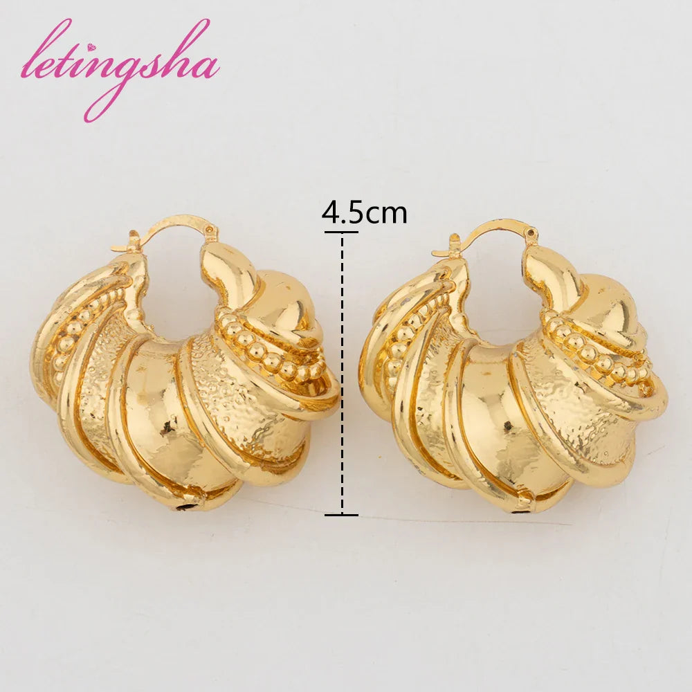 African Luxury 18K Gold Plated Earrings Dubai Hoop