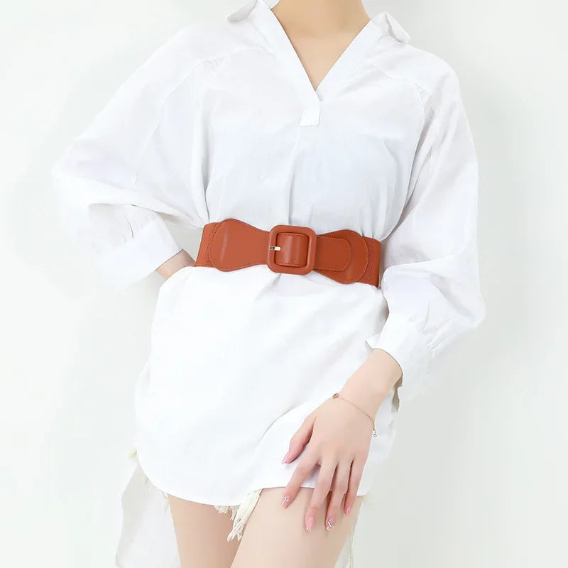 Women's Fashion Wide Belt Square Pin Buckle Imitation