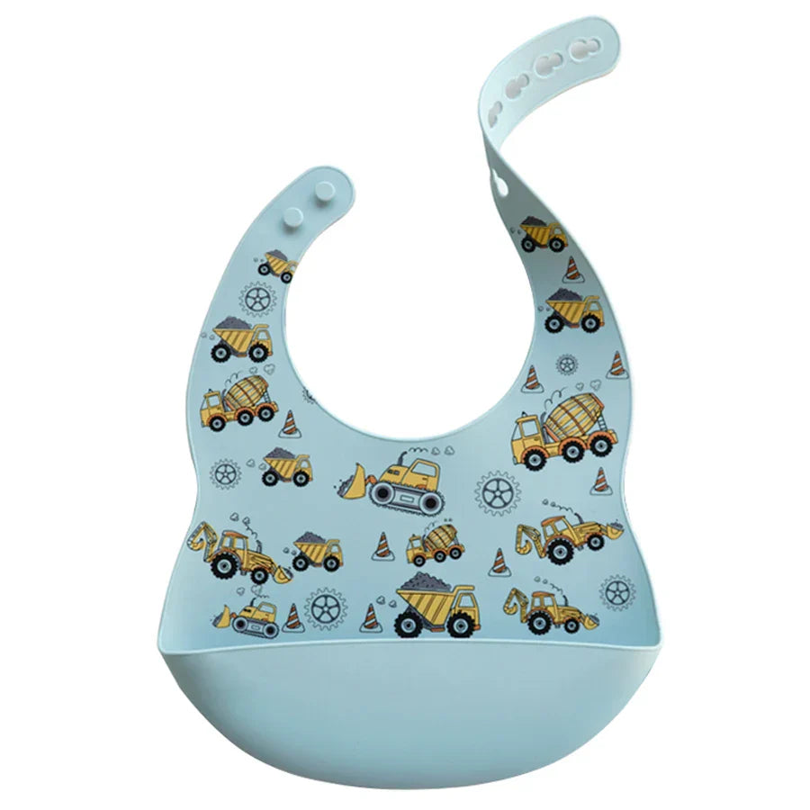 Fashionable Cartoon Printed Waterproof Soft Baby Silicone Bibs