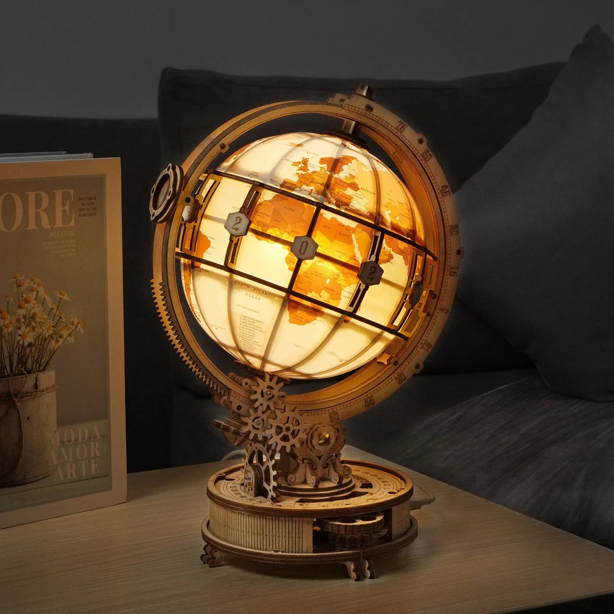 Wooden Globe Lamp 3D Puzzle Games Birthday Gift
