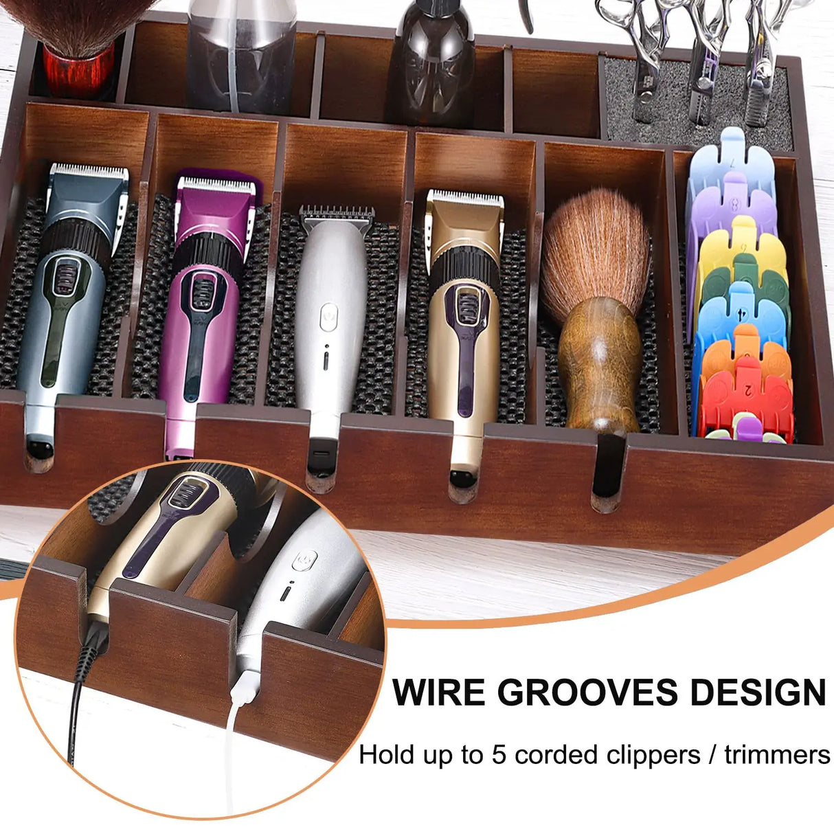 Professional Barber Wooden Clipper Tray Anti-slip Hairdresser Trimmer