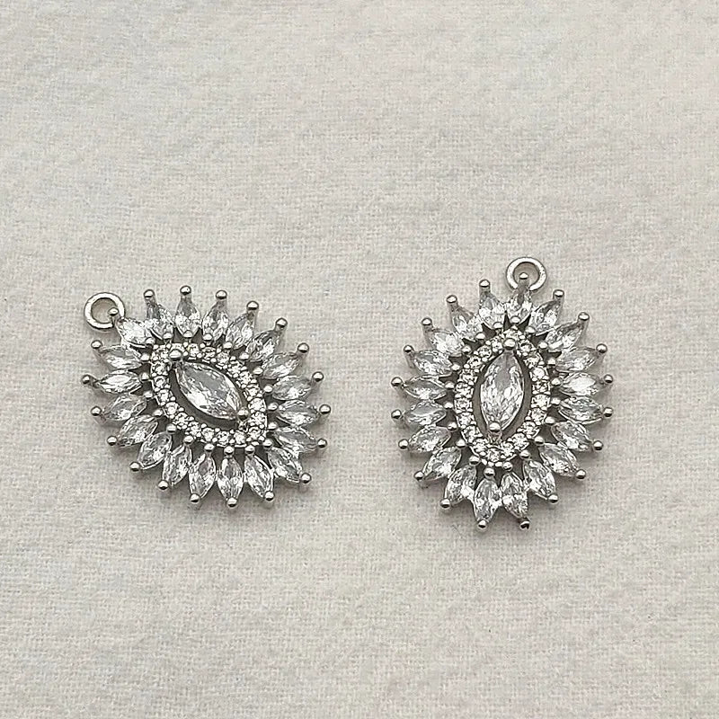 NEWARRIVAL! 26x19mm 20pcs Cubic Zirconia Copper Oval Charm