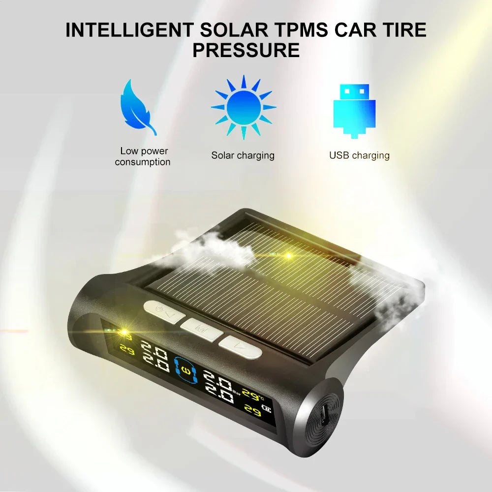 Solar Car TPMS Tire Pressure Alarm Digital Colorful