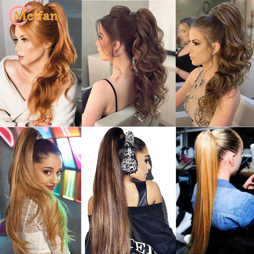MEIFAN Long Synthetic Wavy Clip in Hair Ponytail